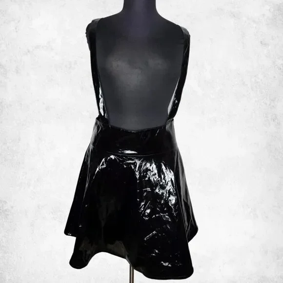 Social Collision Black Vinyl Suspender Skater Skirt – Gothic Punk Alt Size 1 - Picture 3 of 6
